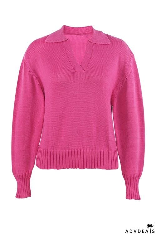 V Turndown Collar Sweater