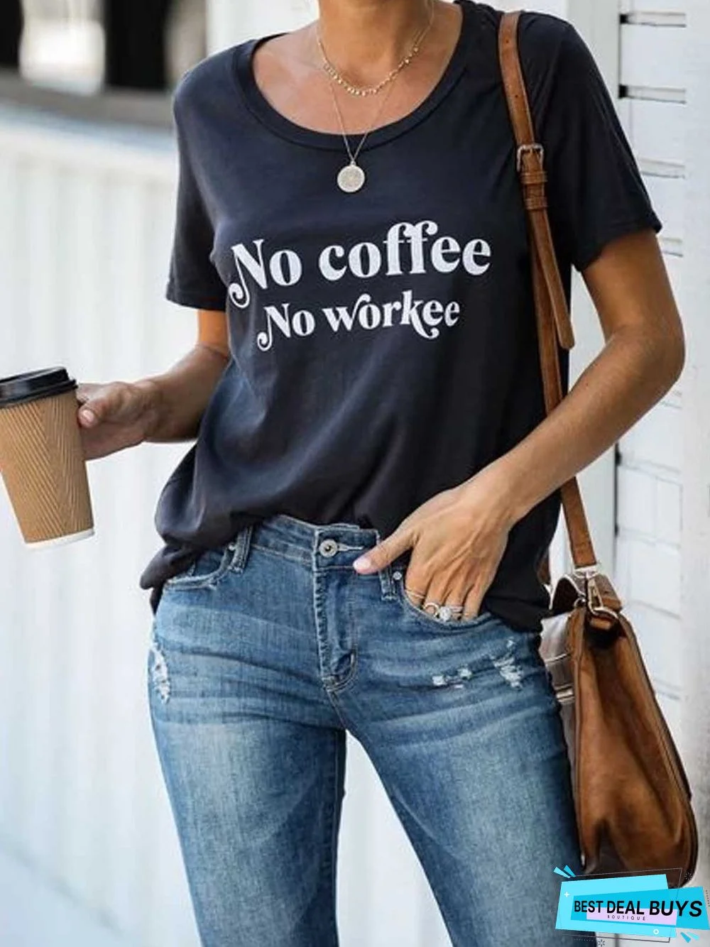 Navy Blue Casual Short Sleeve Round Neck Printed T-shirt
