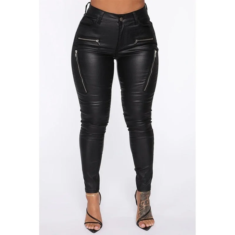 Faux Pu Leather Pants Women High Waist Bodycon Skinny Tight Pencil Pant Sexy Streetwear 2021 Spring Autumn Club Trousers Solid