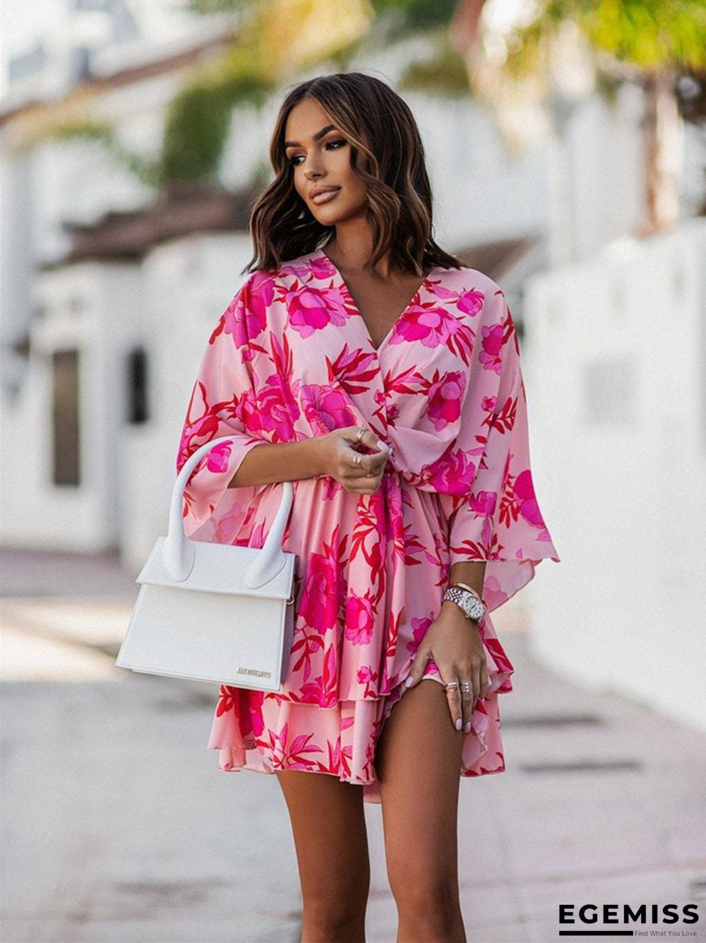 Fashionable Printed Wave Sleeve Dress for Women | EGEMISS
