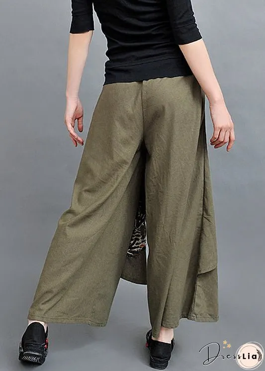 New Army Green Asymmetrical Embroidered Cotton Pants Skirt Spring