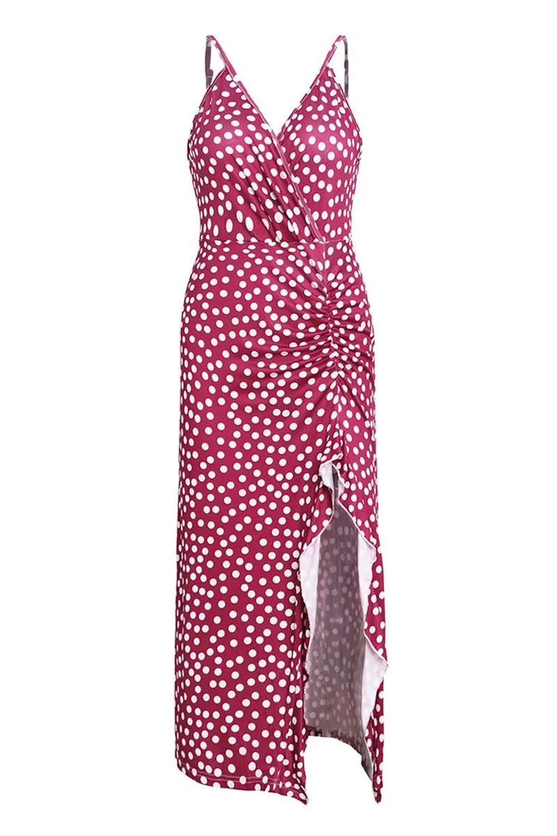 Print Floral Dot V Neck Dress