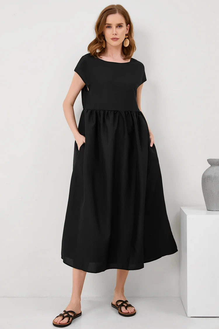 Solid Color Sleeveless Loose Cotton Linen Pocket Dress[ Pre Order ]
