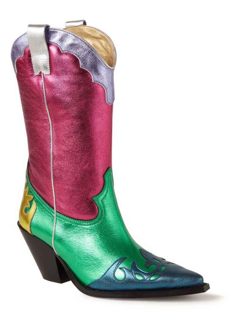 Knee High Pointed Toe Boots Mid Calf Cowboy Cowgirl Boots Chunky Heel Women Stylish Hot Sale Western Shoes