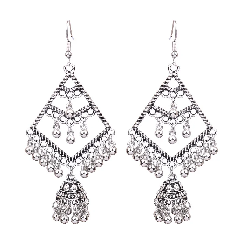 Women's Bohemian Hollow Tassel Rice Bead Earrings