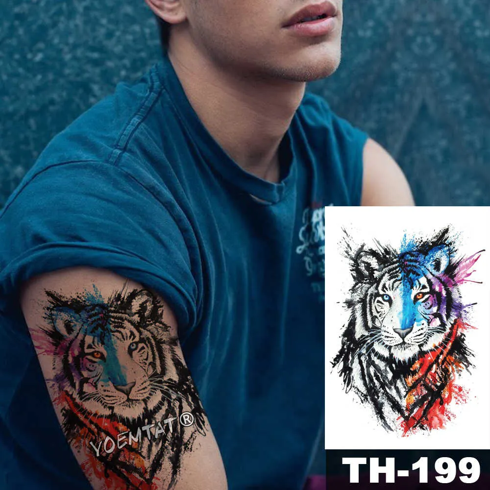1 Sheet Animal Fake Tattoo Sticker Wolf Tiger Fox Cool Temporary Waterproof Body Art Tatoo Colored Draw For Women Men