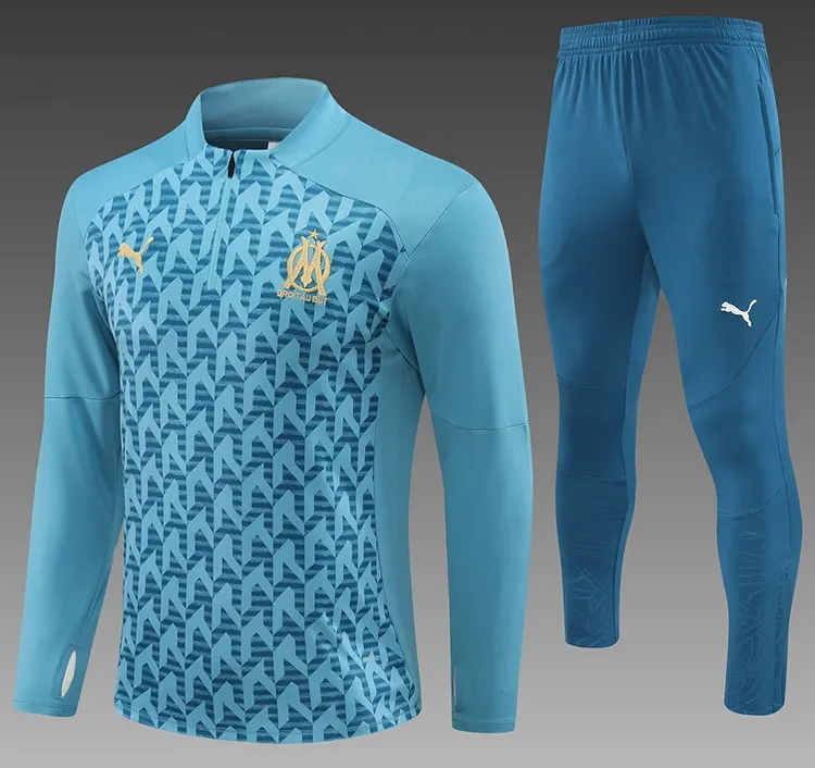 24-25 season children's version of Marseille green camouflage long-sleeved half-zip training suit