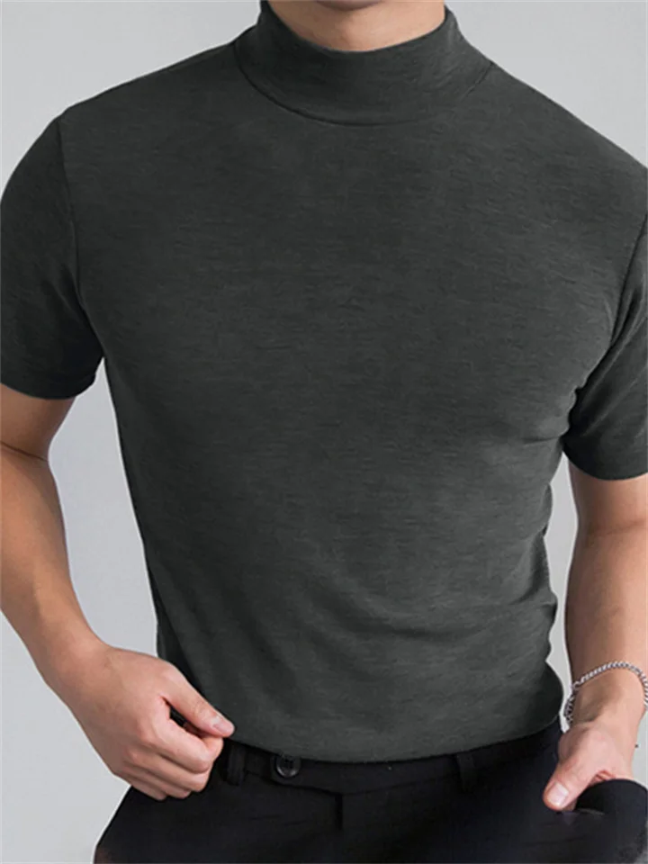 Men's T shirt Tee Plain Stand Collar Street Holiday Short Sleeve Clothing Apparel Fashion Casual Comfortable