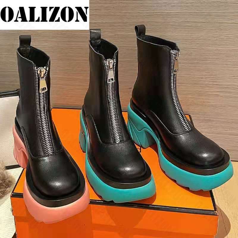 2021 New Women Modern Boots Autumn Winter High Quality Platform Cozy Warm Ankle Boots Round Toe Zip Mid Heel Casual Shoes Pumps