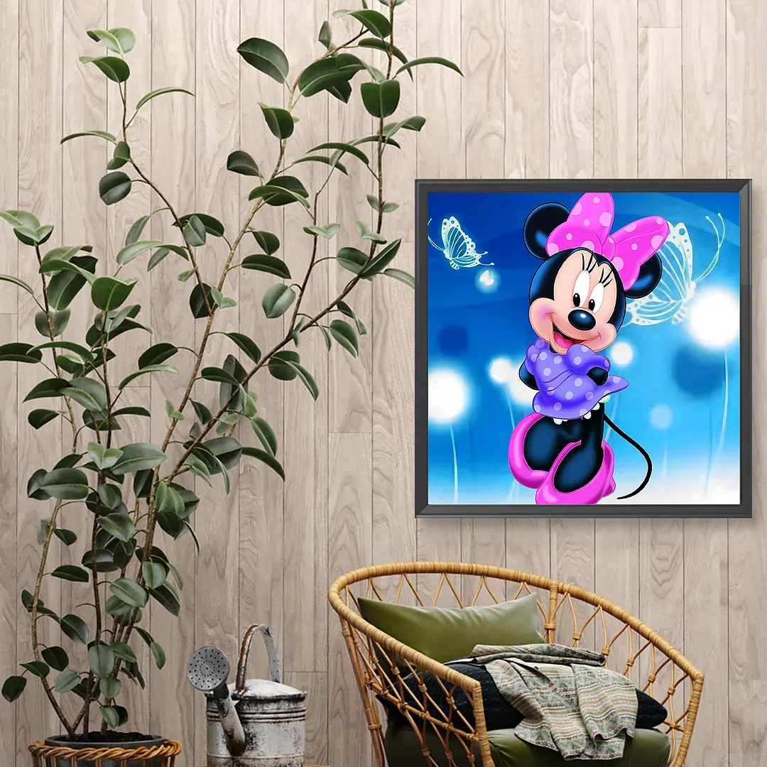 Mickey Mouse Cartoon Figure Full DIY 5D Round Drill Diamond Dots Paintings Picture Arts Craft for Adults Beginner Home Wall Decor Diamond Crystal Rhinestones Painting Kits 15.75 X15.75 in