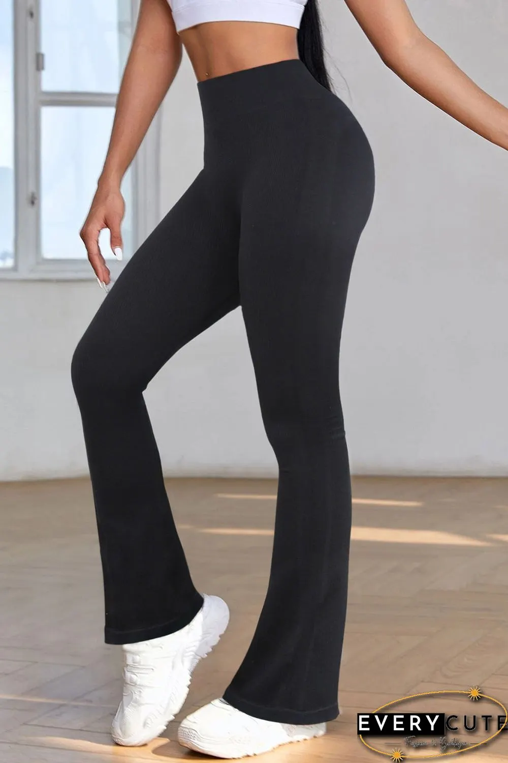 Black High Waist Tummy Control Flared Sports Pants
