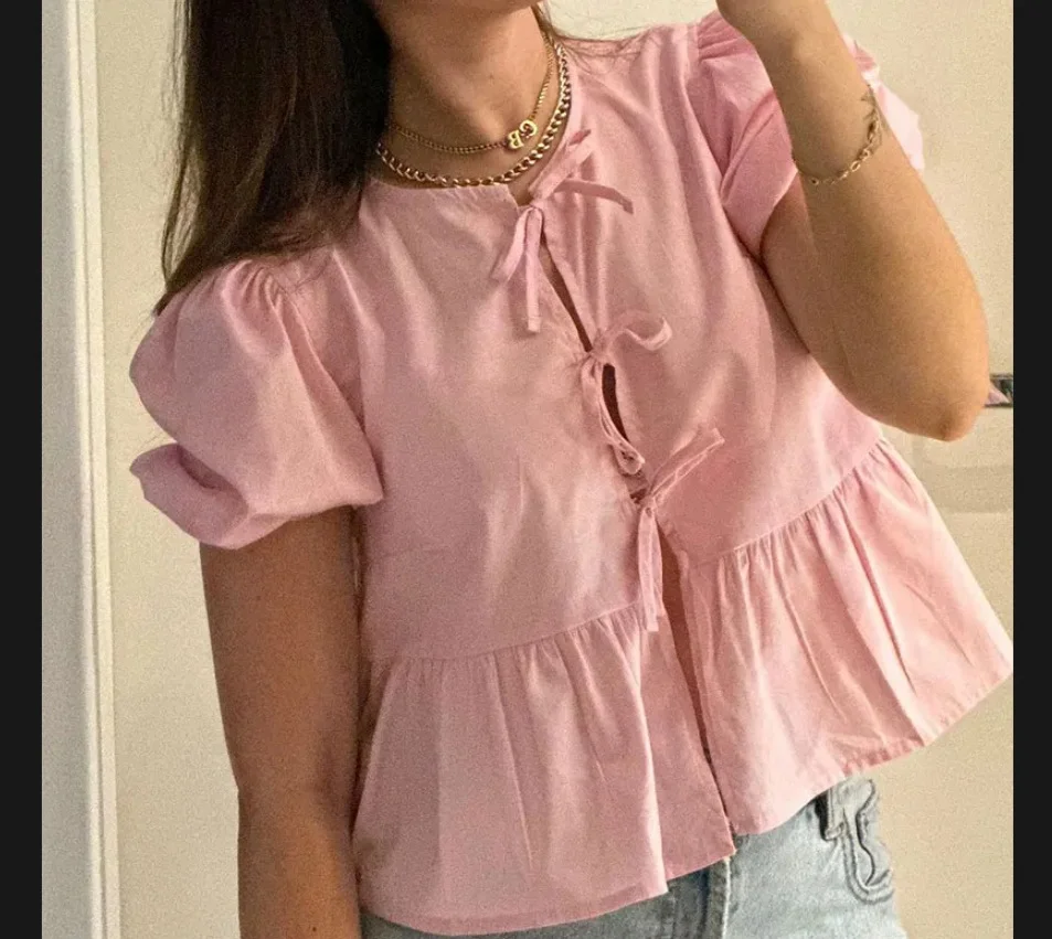 Ueong Fashion Casual Leopard Print Hollowed-Out Lace-Up Bubble Sleeve Shirt Women's Top
