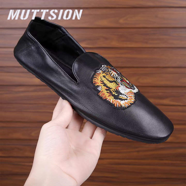 MUTTSION Genuine Leather Folding Lazy Soft Sole Casual Fashion Wallet Shoes