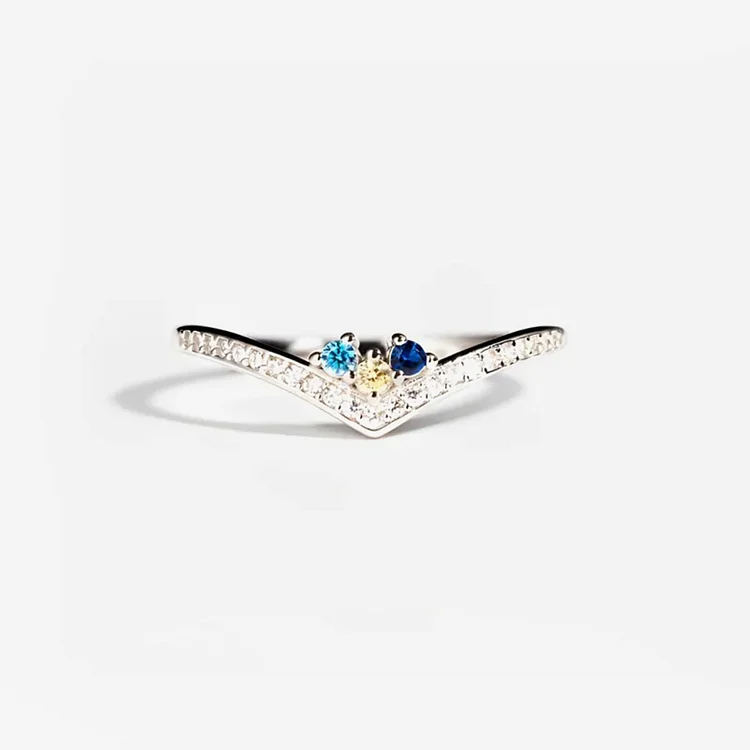 For Grandmother - Custom Birthstones Chevron Pave Ring