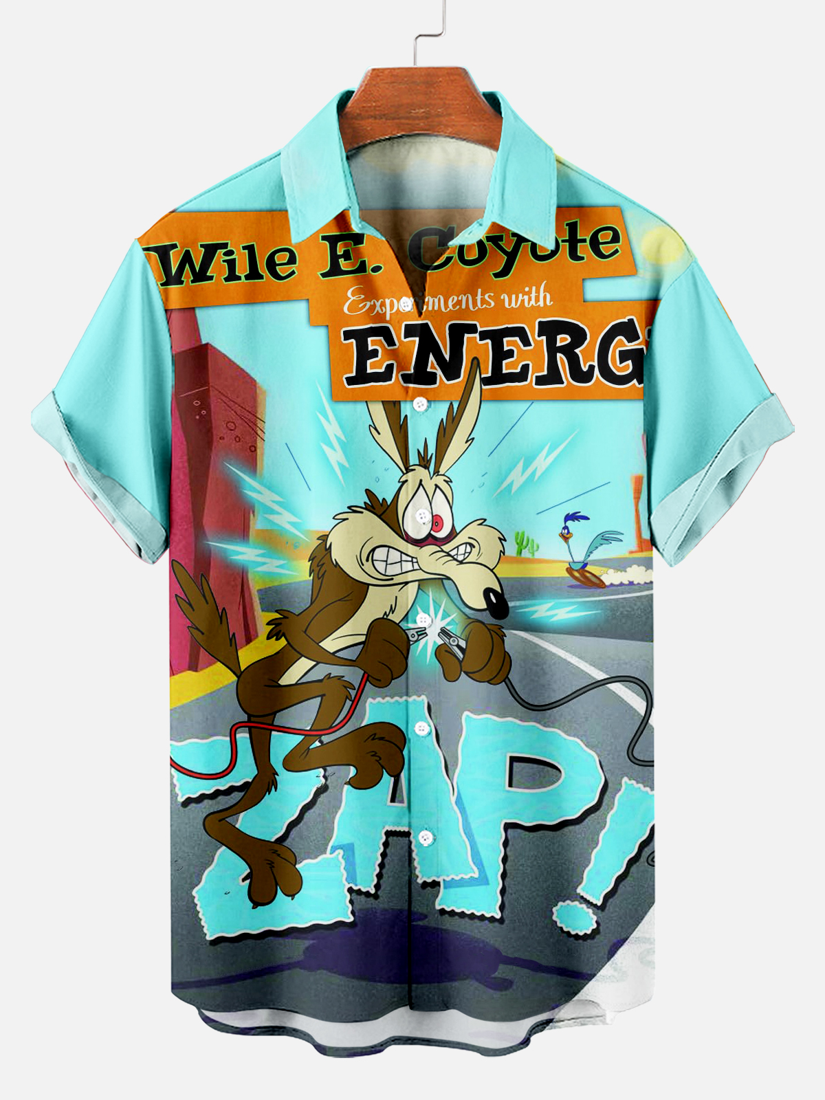 Men's Cartoon Fun Being Shocked Contrast Print Short Sleeve Shirt PLUSCLOTHESMAN