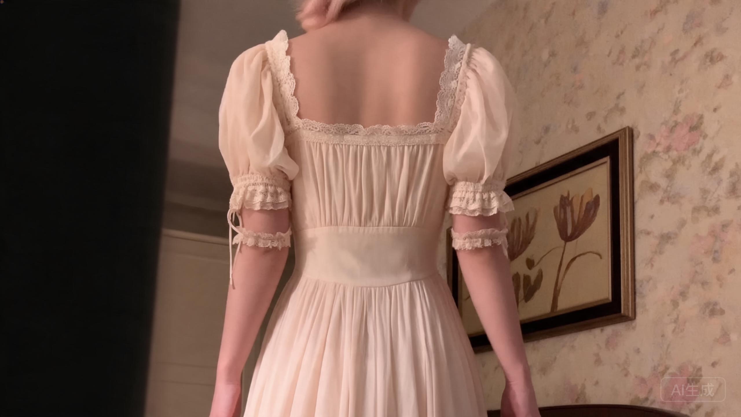 Blush lace prairie gown styled with pearl drop earrings, satin ballet flats and a lace parasol for a garden wedding