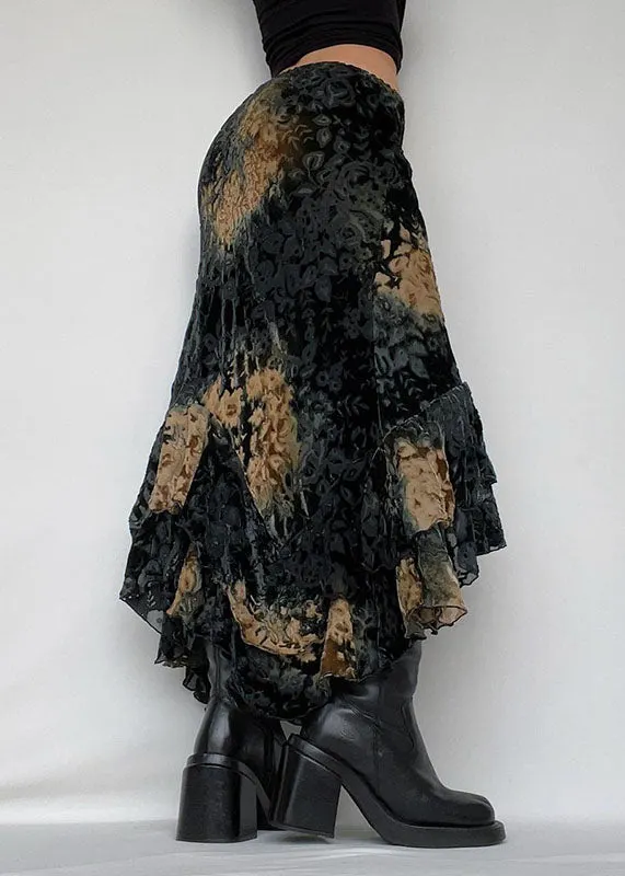 Asymmetrical Flower Velvet Skirt main image 0