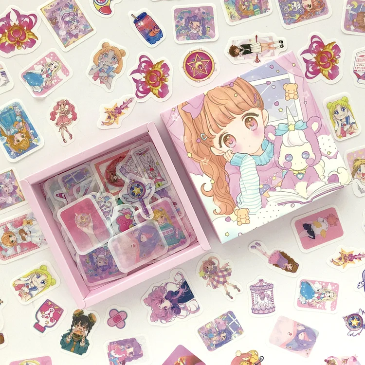 JOURNALSAY 200sheets Creative Cartoon Cute Volume Box Washi Stickers Bag