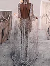 Shiny Sequinned See-Through Long Sleeves Maxi Dresses
