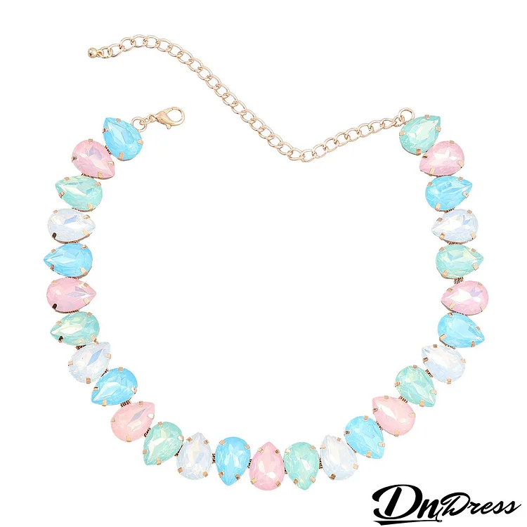 Women Fashion Drop Shaped Multicolor Rhinestones Necklace