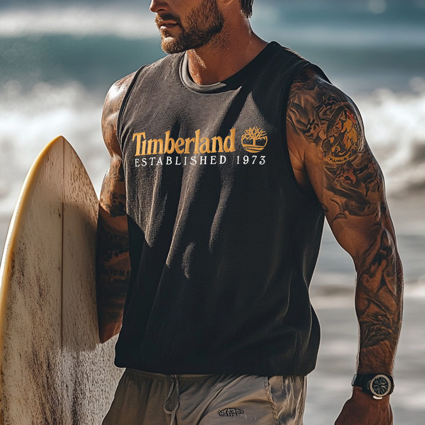  Sleeveless Vest with Surf Style and Classic Logo Design