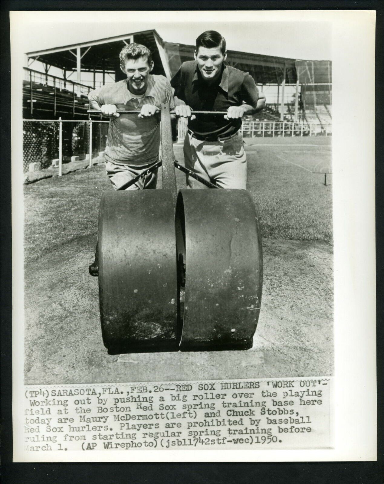 Mickey McDermott & Chuck Stobbs 1950 Press Photo Poster painting Boston Red Sox Sarasota