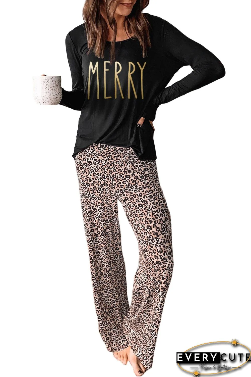 MERRY Leopard Print Long Sleeve High Waist Lounge Set