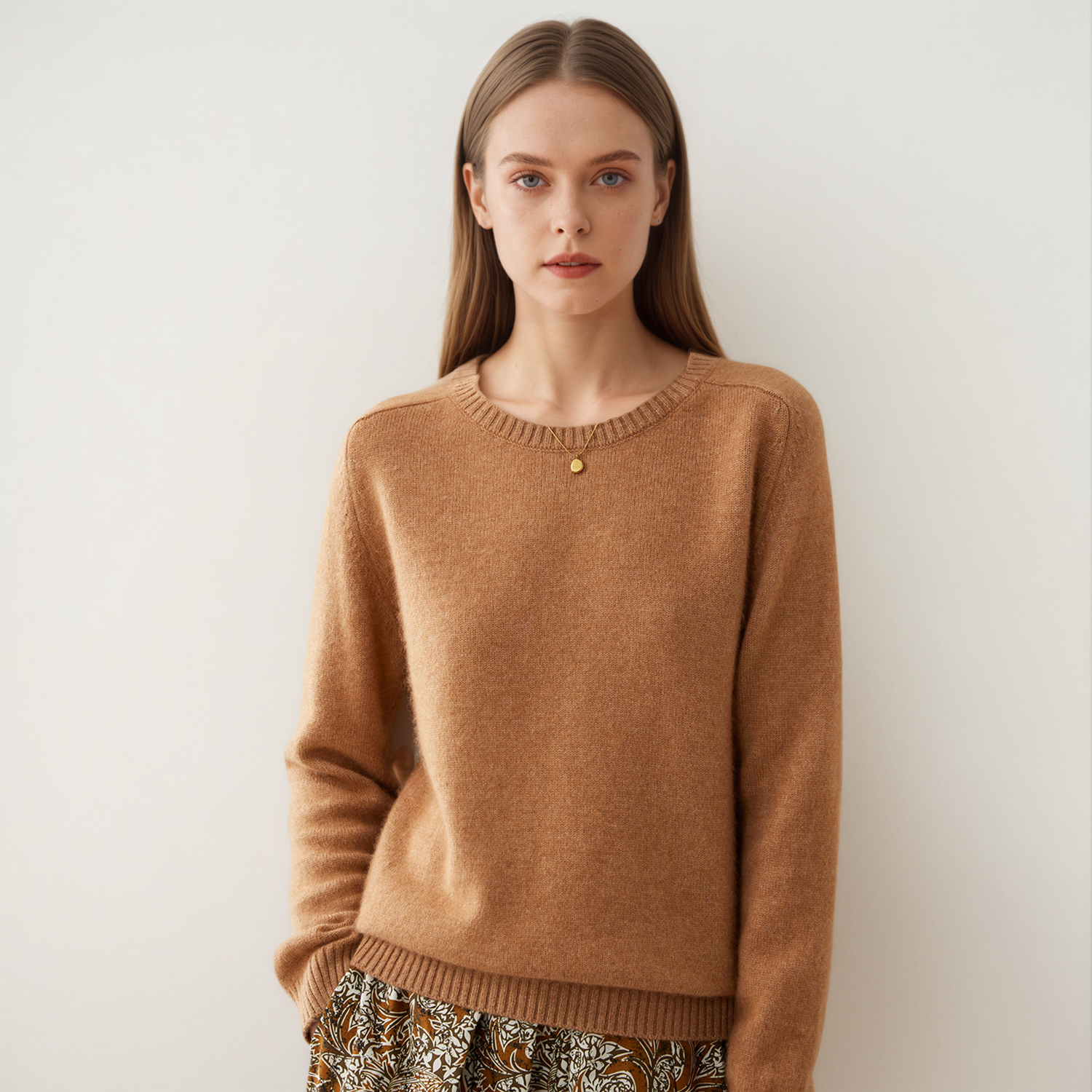 Women's Long Sleeve Knit Top-Crewneck Casual Cashmere Sweater REAL SILK LIFE