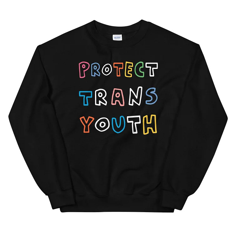 Xsxweb Protect Trans Youth Rainbow Letters Printing Unisex Black Cotton Loose Sweatshirts 2025 Autumn New Thick Fleece Warm Pullovers
