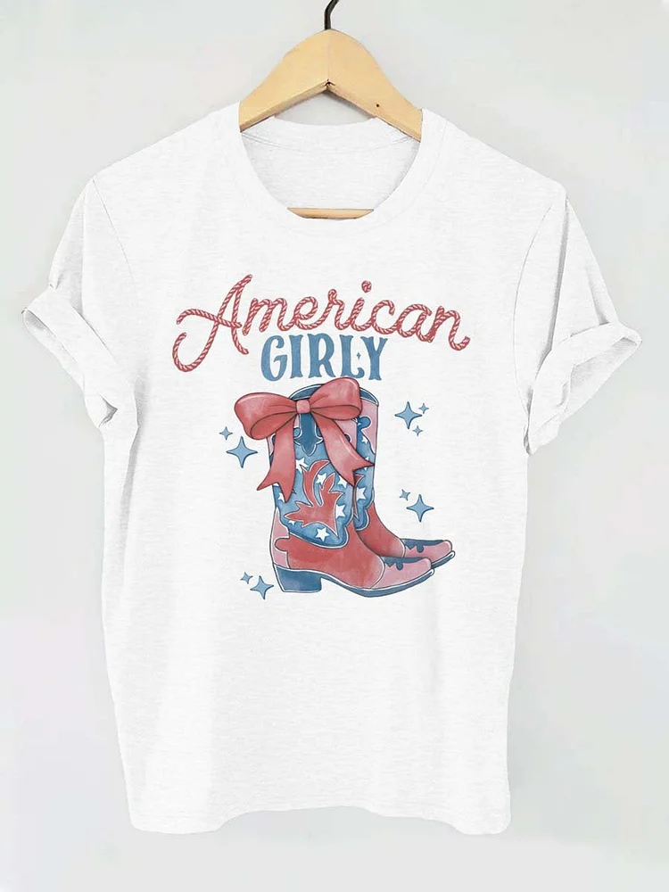 Independence Day American Girly Letter Print T-shirt