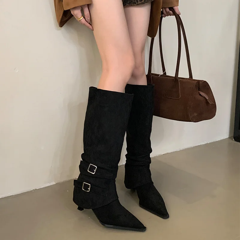 Breakj Breakj Pointed Folding Pile Boots Women 2025 Autumn And Winter New Detachable Two-Dable And Long Boots High And Short Boots