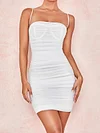 Spaghetti-Neck Ruffled Solid Color Sexy Slim Mini Dress