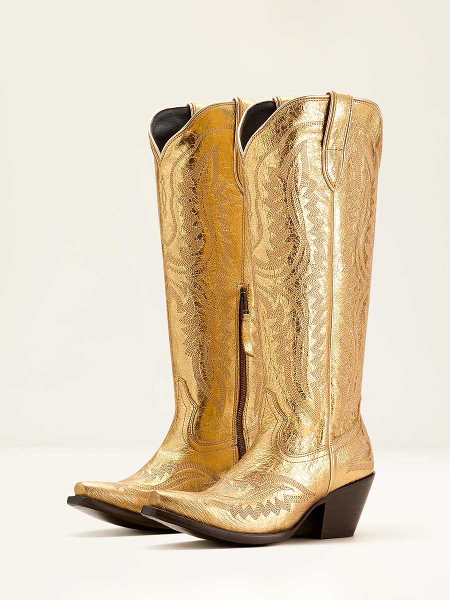 Women's Gold Metallic Finish Embroidered Knee-High Cowgirl Boots  