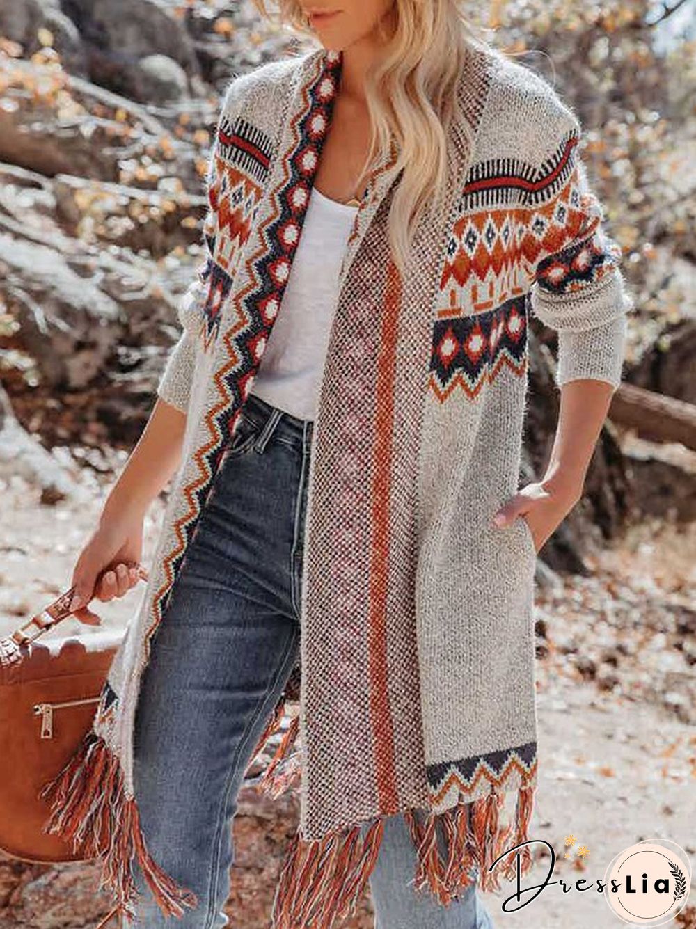 Women Casual Ethnic Autumn Natural Micro-Elasticity Long sleeve YarnWool yarn Regular coat