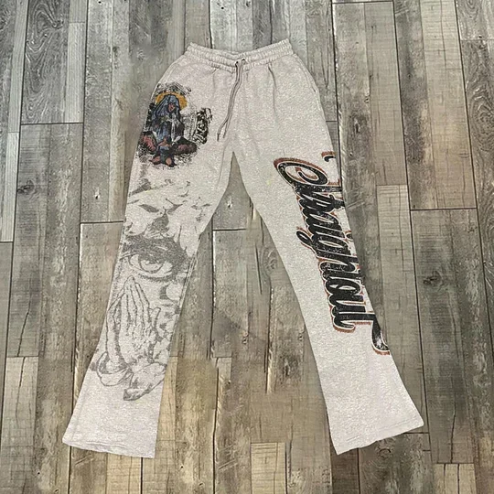 God's Eye Print Casual Street Flared Sweats Trousers SOPULA