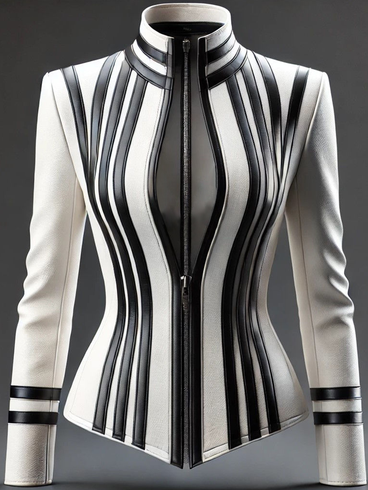 Contrast Striped High Neck Zip Up PU Leather Jacket