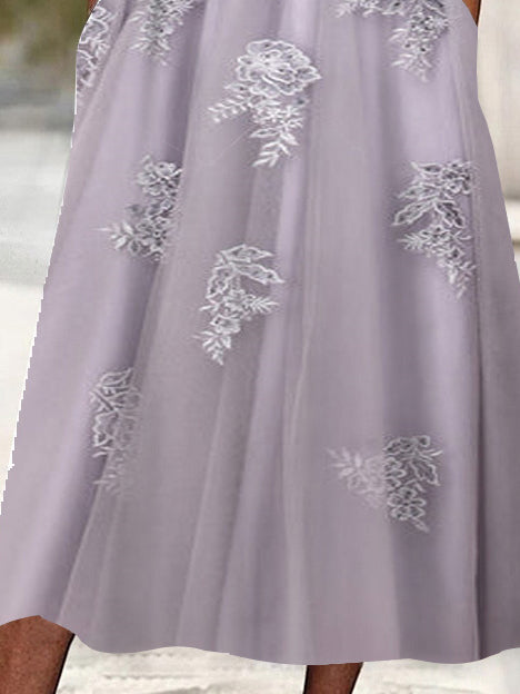 Women's 3/4 Sleeve Scoop Neck Floral Printed Lace Stitching Midi Dress