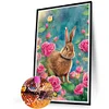 (40*60cm)Flowers Rabbit - Round AB Drill Diamond Painting