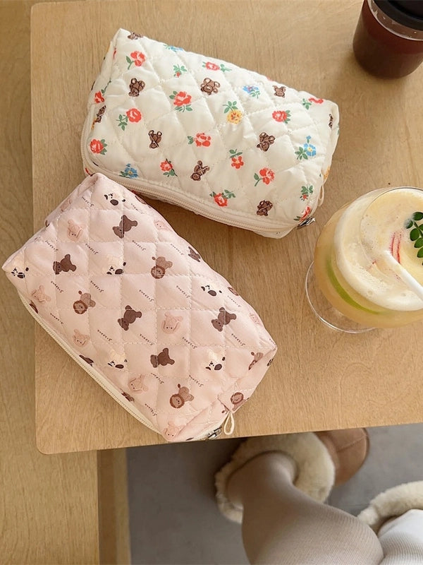 31291 Fresh Quilted Hand-held Cosmetic Bag Girl Large Capacity Cute Storage Student Zipper Stationery Bag Pencil Case
