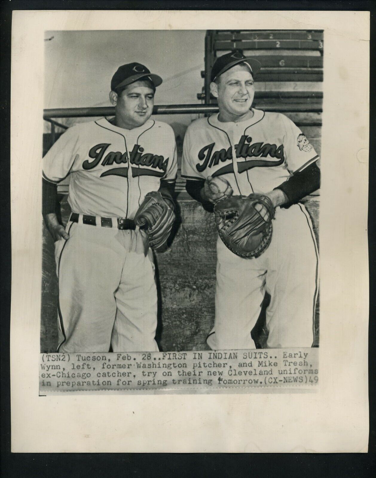 Early Wynn & Mike Tresh 1949 Press Photo Poster painting Cleveland Indians