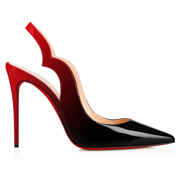 100mm Women's Curved Design Slingback Heel Pointed Toe Party Wedding Red Bottoms Patent Pumps VOCOSI VOCOSI