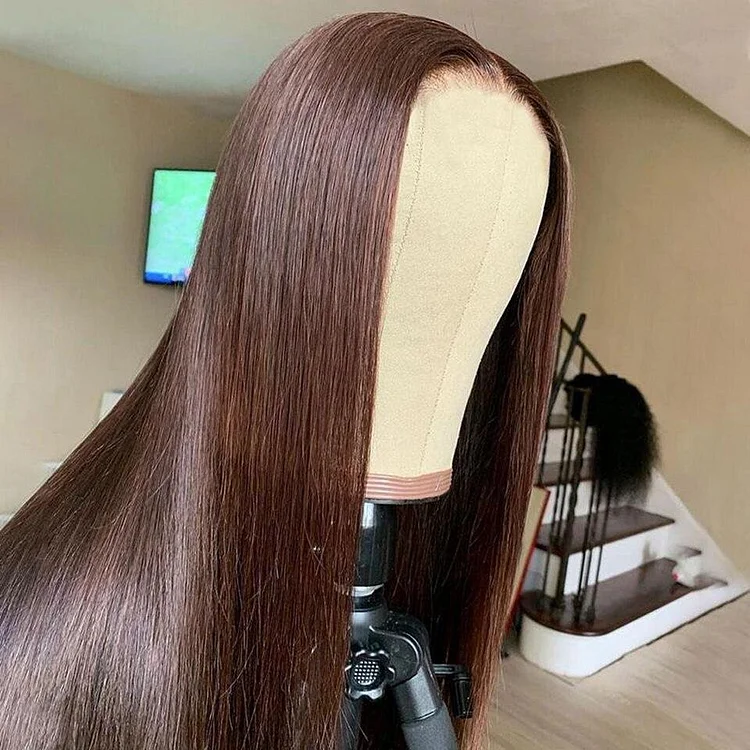 200% Perfect Warm Chocolate Brown Lace Front Straight Wig