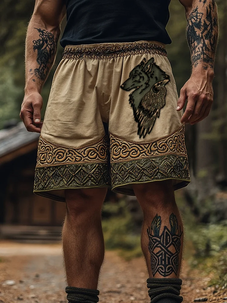 Men's Viking Nordic Knot Wolf Runes Casual Shorts / Rvogue / Rvogue