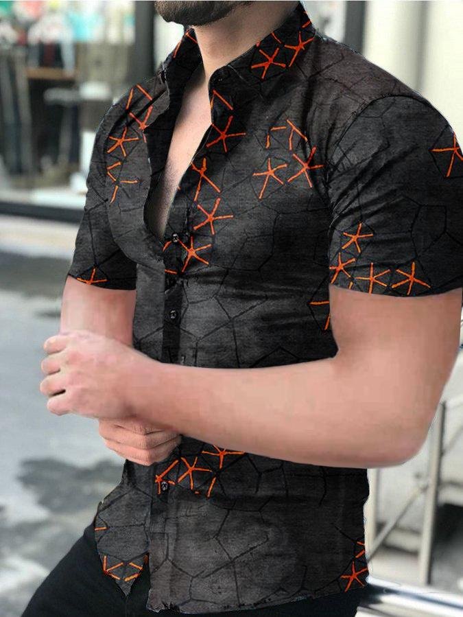 Men's Casual Printed Short-Sleeved Shirt04