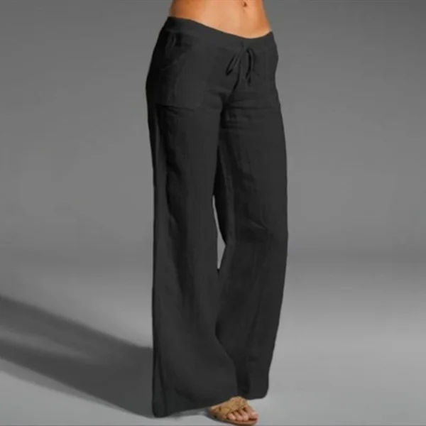 VChics Solid Color High Waist Loose Pocket Wide Leg Casual Pants