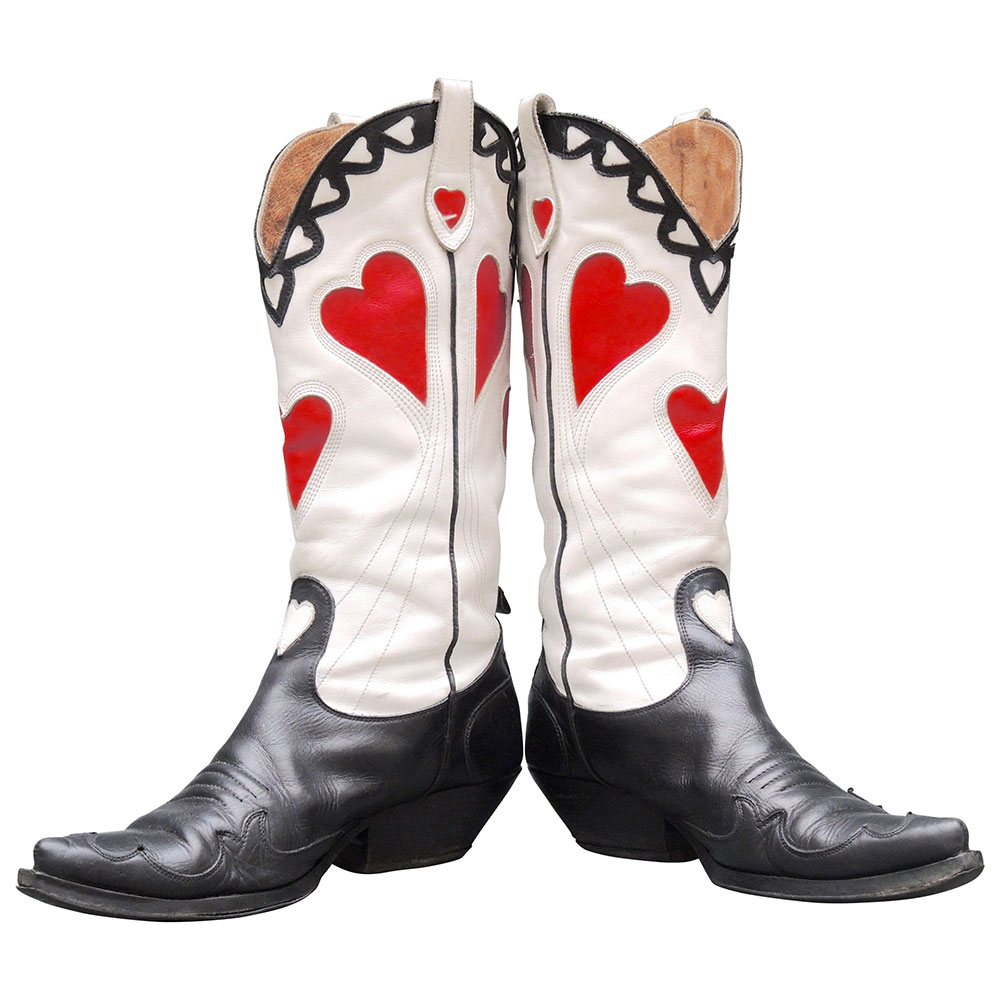 Multicolor Heart Inlay Pointed Toe Low Heel Mid-Calf Cowgirl Boots Nicepairs