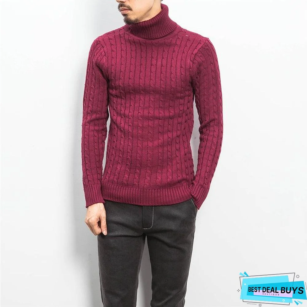 Men's Turtleneck Warm Twist Sweater Jacket