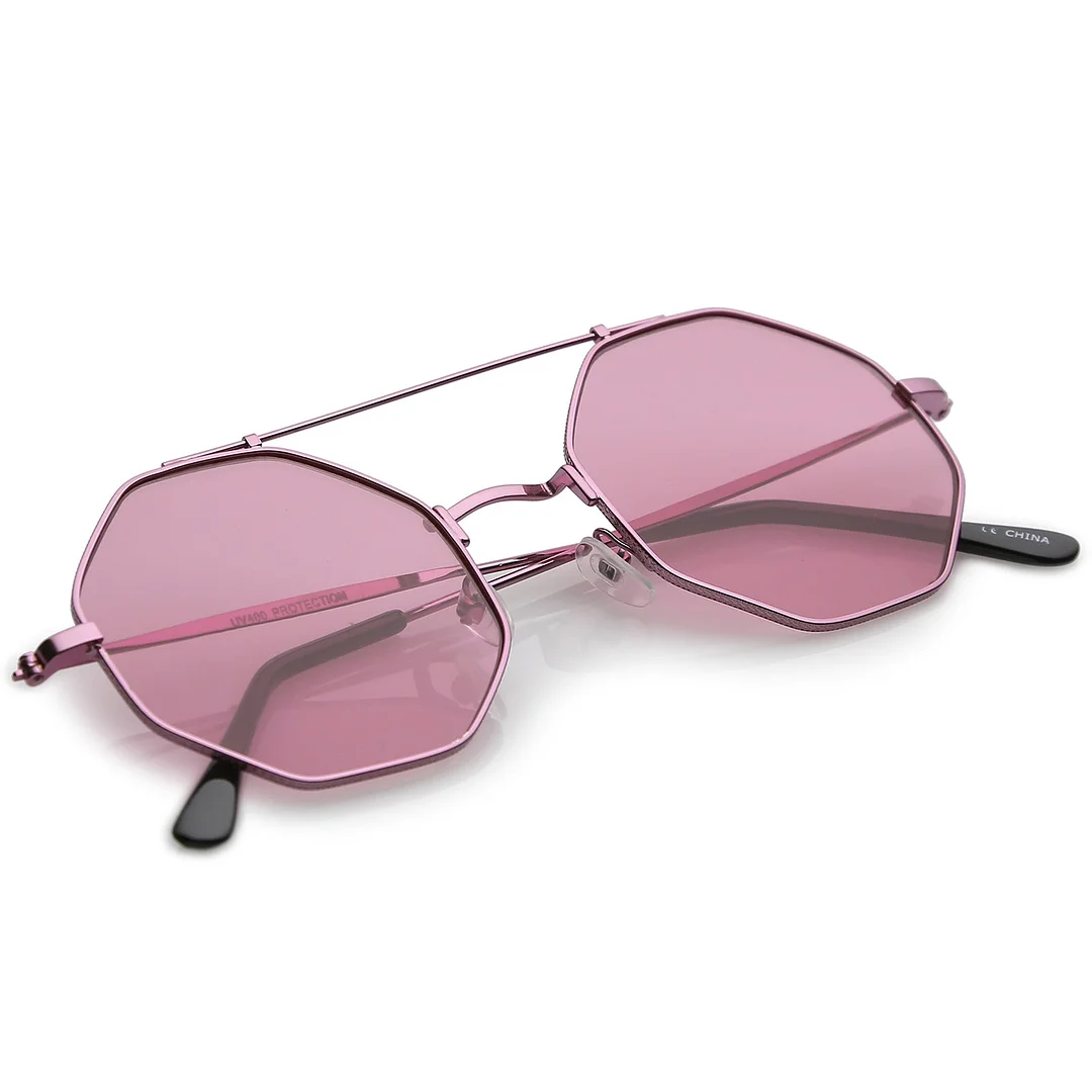 Modern Octagon glasses With Crossbar Colored Flat Lens And Ultra Slim Arms 52mm