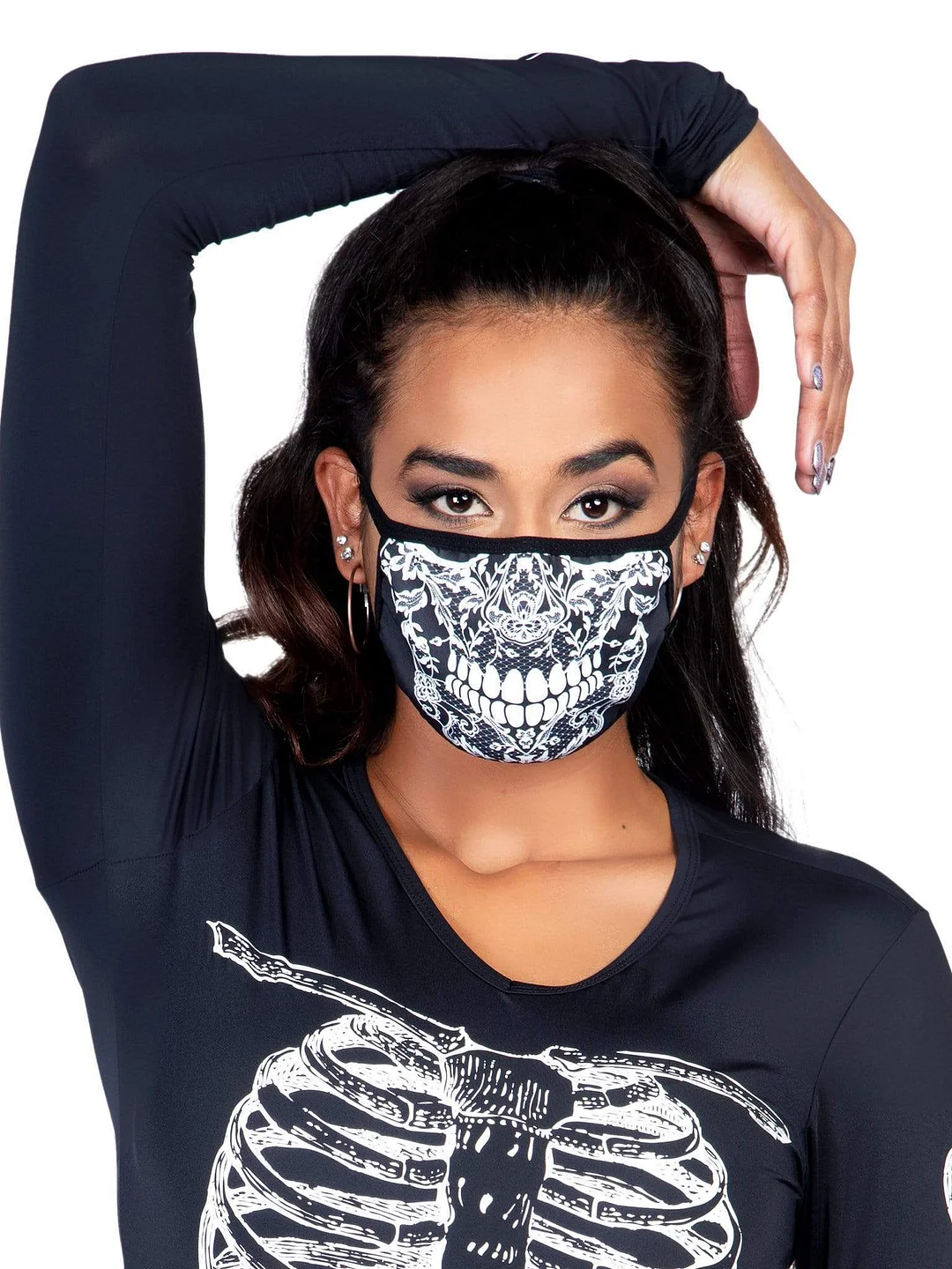 Lace Print Skull Face Mask