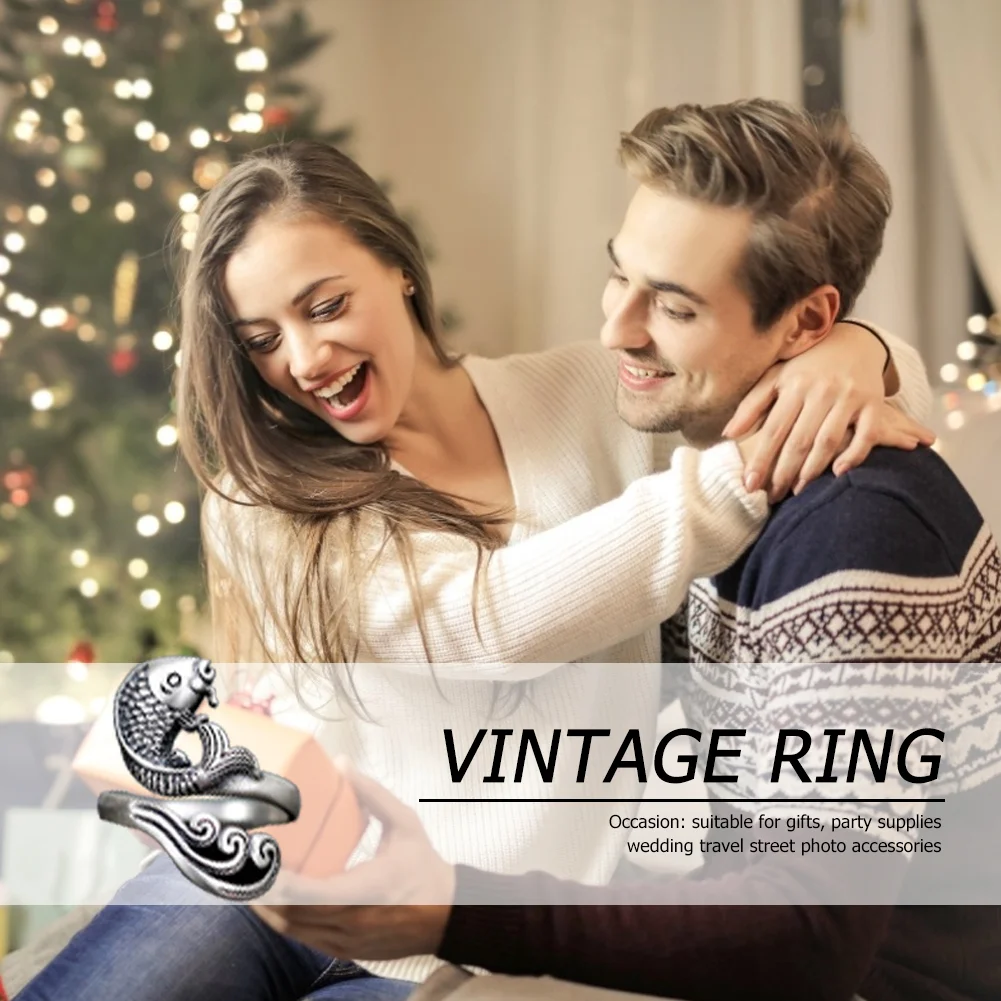 Women Vintage Opening Alloy Ring Adjustable Thimble Crochet Loop (Koi Fish)